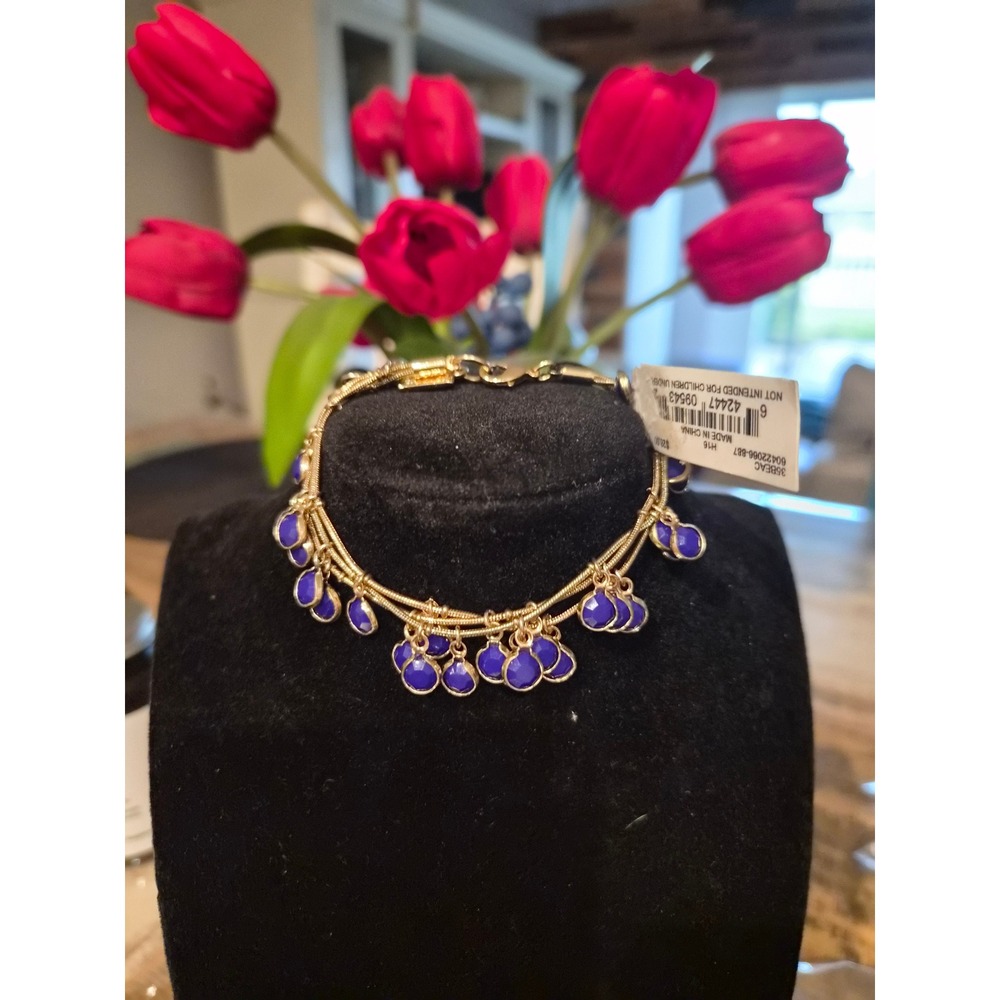 Anne Klein Gold Tone Cobalt Blue Triple Strand  Charm Bracelet 60422066-887